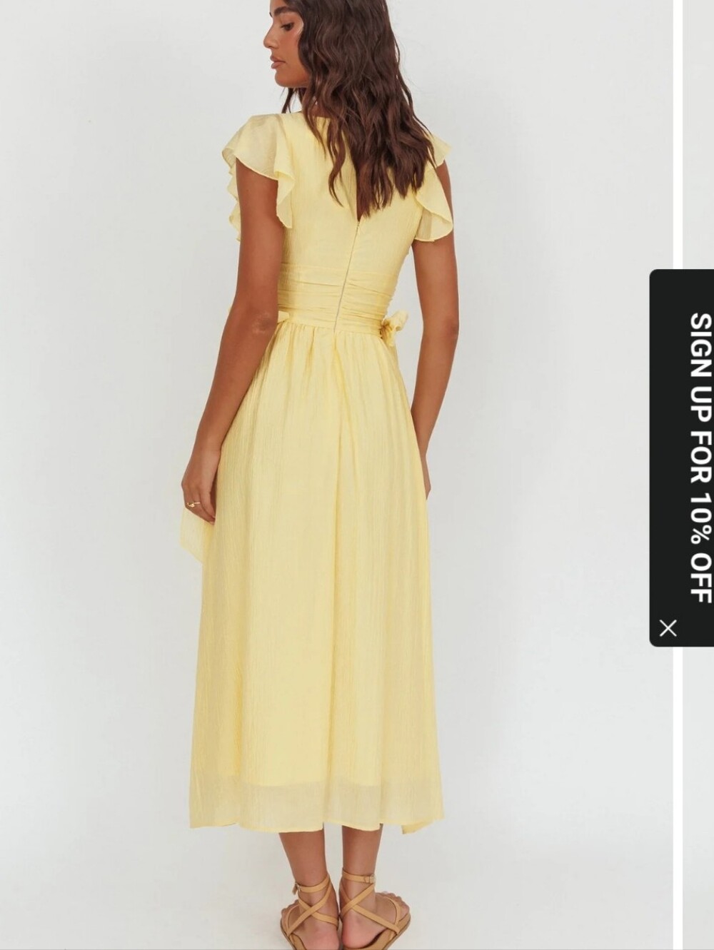 NWT Selfie Leslie Elsewhere Waist Bows Yellow V-Neck Flutter Sleeve Maxi Dress S - Picture 3 of 6